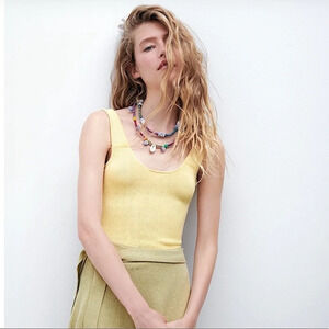 ZARA Knit Bodysuit with Low Back in Yellow SZ M